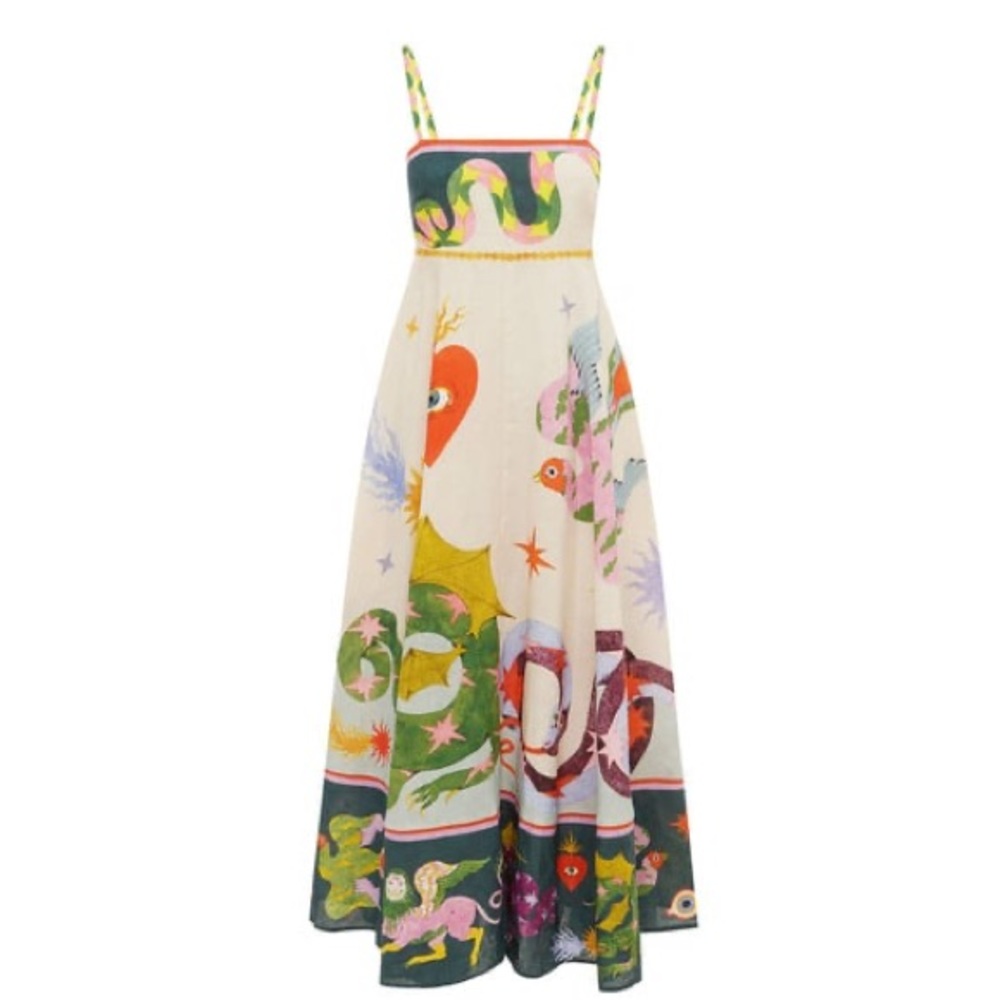 Alemais Multicolor Printed Maxi Dress - Cream, Green, Pink, Yellow, Purple